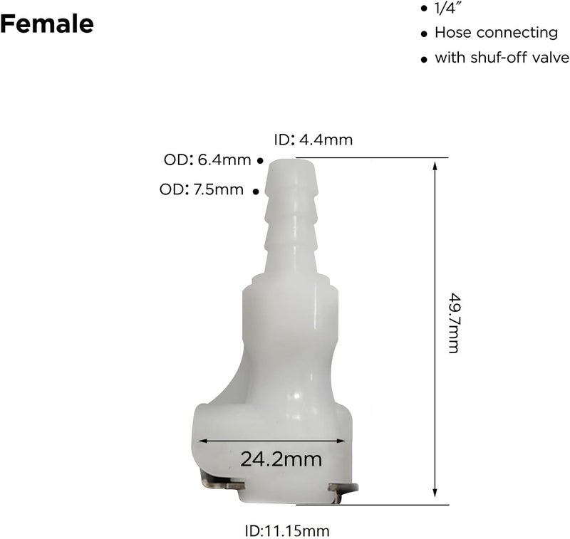 BBTUS 1/4" 3/8" 5/16" Plastic Hose Barb In-Line Quick Connector, Quick Release Vacuum Disconnect Coupling, Shut-Off Valved Insert Tube Quick Connect Fittings (1 Male+ 1 Female)(1/4") - Image 2
